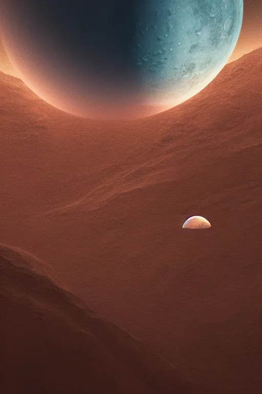 Image similar to 3 d render, abstract nature, dark color palate, 3 d artwork, sci - fi, space, 2 0 0 1 a space odyssey, cgi, daily render, moon, orb, mountain, mars