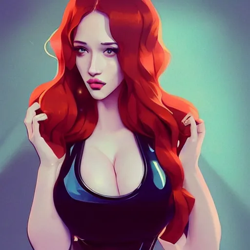 Image similar to a beautiful christina hendricks kat dennings kim kardashian alluring instagram model in elaborate latex tank top, by guweiz and wlop and ilya kuvshinov and artgerm and makoto shinkai and studio ghibli, symmetrical eyes, aesthetic, gorgeous, stunning, alluring, attractive, artstation, deviantart, pinterest, digital art