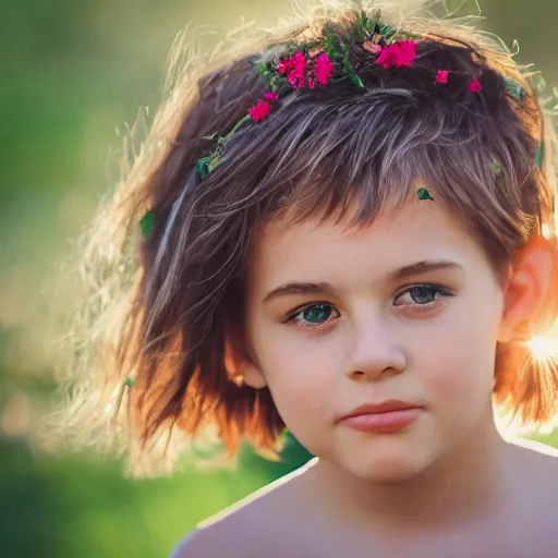 Prompt: a portrait of a boy, there are birds on her head, there's flowers everywhere, very beautiful ambient light with sun rays hitting her hair, 8k photography, wedding photography