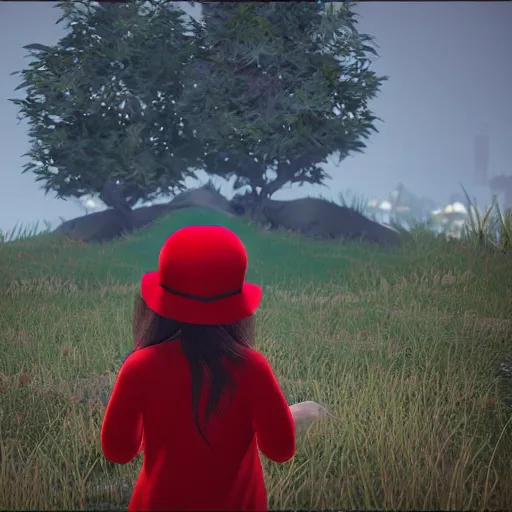 Prompt: a beautiful little girl in red hat rendered as an unreal engine