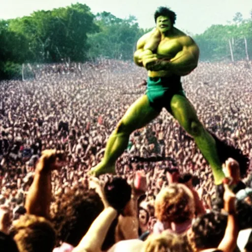 Image similar to hulk performing at woodstock