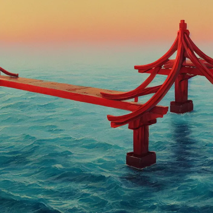 Image similar to a beautiful painting of a torii at sea by simon stalenhag and greg rutkowski, in style of digital art. hyper detailed, sharp focus, soft light. octane render. ray tracing. trending on artstation