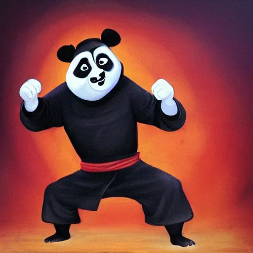 Prompt: po from kung fu panda fighting bruce lee, baroque art style,