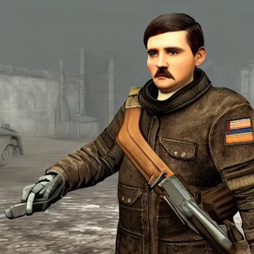 Image similar to young Lech Wałęsa as a game character in metro 2033