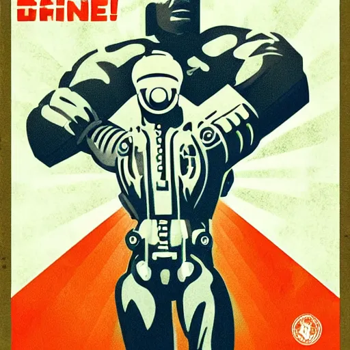 Prompt: man vs machine. style: soviet propaganda flyer