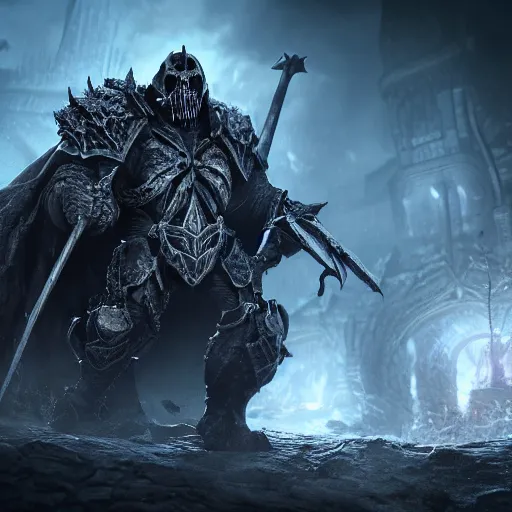 Image similar to death knight, hyper realistic, octane render, cinematic, dramatic lighting shadows, detailed illustration, 8k, intricate details