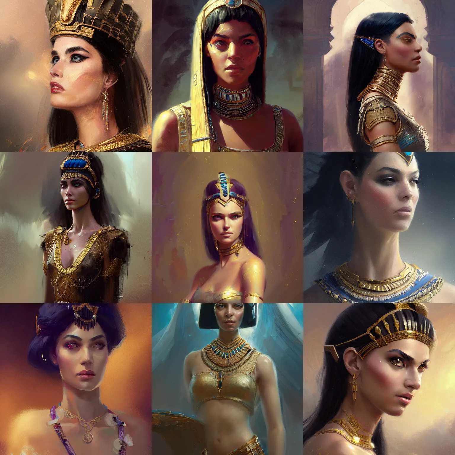 Prompt: detail portrait cleopatra young and elegant, digital fantasy art, hands straight down by greg rutkowski and thomas kinkade, Trending on artstation