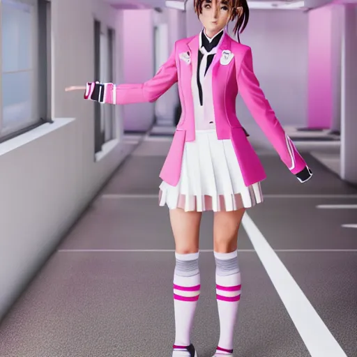 Image similar to pink and white luxurious seifuku uniform styled by dolce and gabanna, high - end, elegant, stylish, unreal engine, studio lighting, 4 k quality