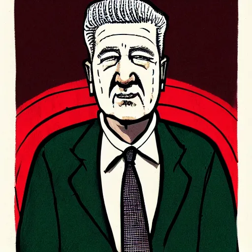 Prompt: David Lynch portrait illustration by Robert Crumb