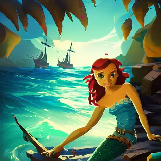 Image similar to painting mermaid treasure on sea of thieves game avatar hero smooth face median photoshop filter cutout vector, behance hd by jesper ejsing, by rhads, makoto shinkai and lois van baarle, ilya kuvshinov, rossdraws global illumination