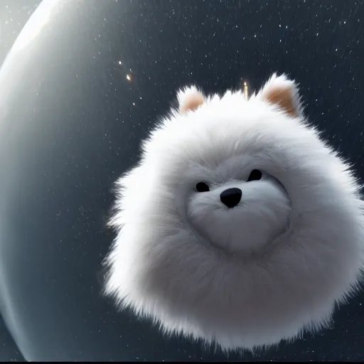 Prompt: furry fluffy ball floating in space, closeup, highly detailed, unreal engine
