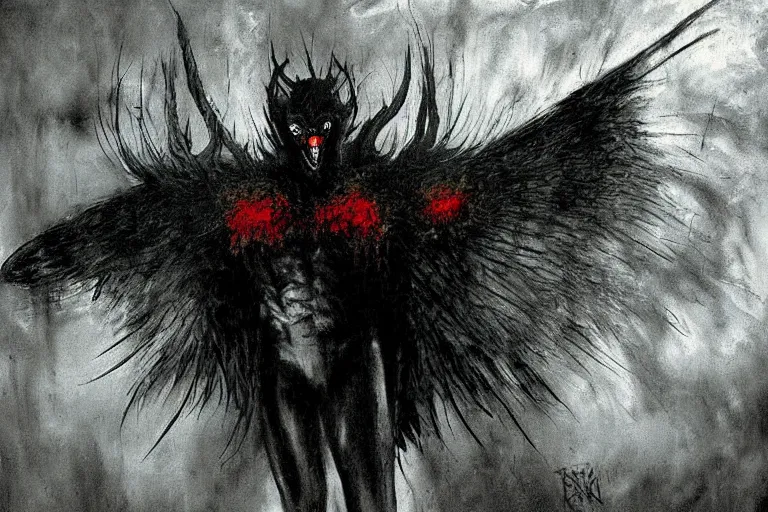 Image similar to mad horror painting of mothman by ben templesmith