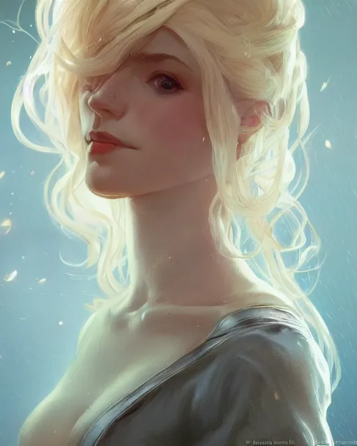 Image similar to '' Portrait of Beautiful blonde Slavic woman in her early 30’s, league of legends, LOL, fantasy, d&d, digital painting, artstation, concept art, sharp focus, illustration, art by greg rutkowski and alphonse mucha ''