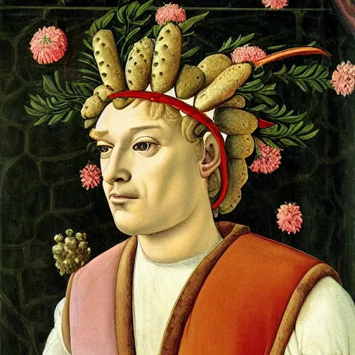 Image similar to portrait of ankylosaurus dressed as an italian nobleman, 1 4 0 0, painting by botticelli