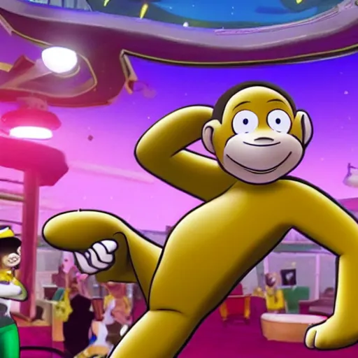 Prompt: curious george at stripclub in fortnite