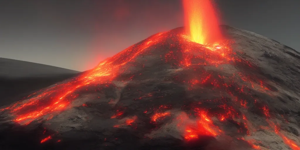 Image similar to volcano sputtering by john harris, craig mullins. ultra clear detailed. octane render. 8 k render artstation