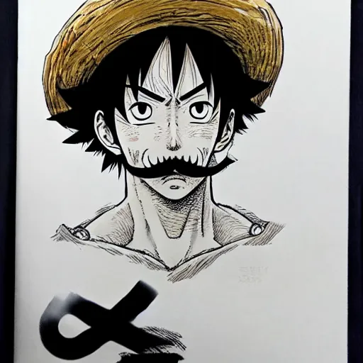 Image similar to [ luffy mustache ] ( by kim jung gi ) ( by kentaro miura )