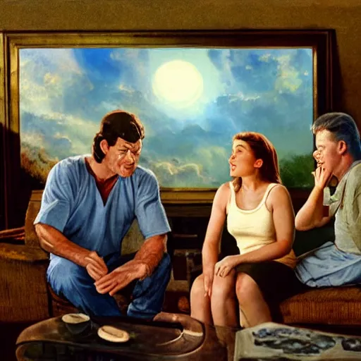 Image similar to well entertained happy white couple being lobotomized watching television, by frank frazetta, jeff easley, realistic, dramatic lighting, fantastic reality, 8 k resolution