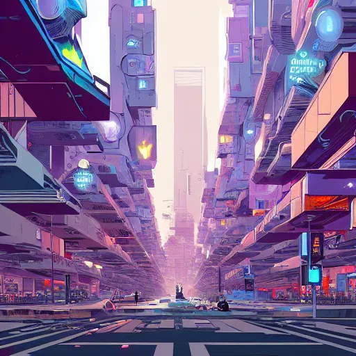 Image similar to busy street in the city of the future, wide shot, by josan gonzalez