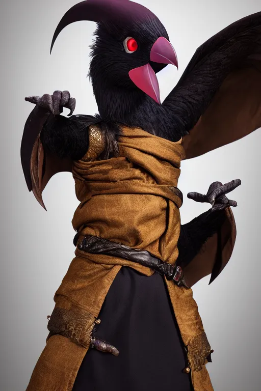 Image similar to a female DND kenku, high resolution film still, 8k, HDR colors, cosplay, studio lighting