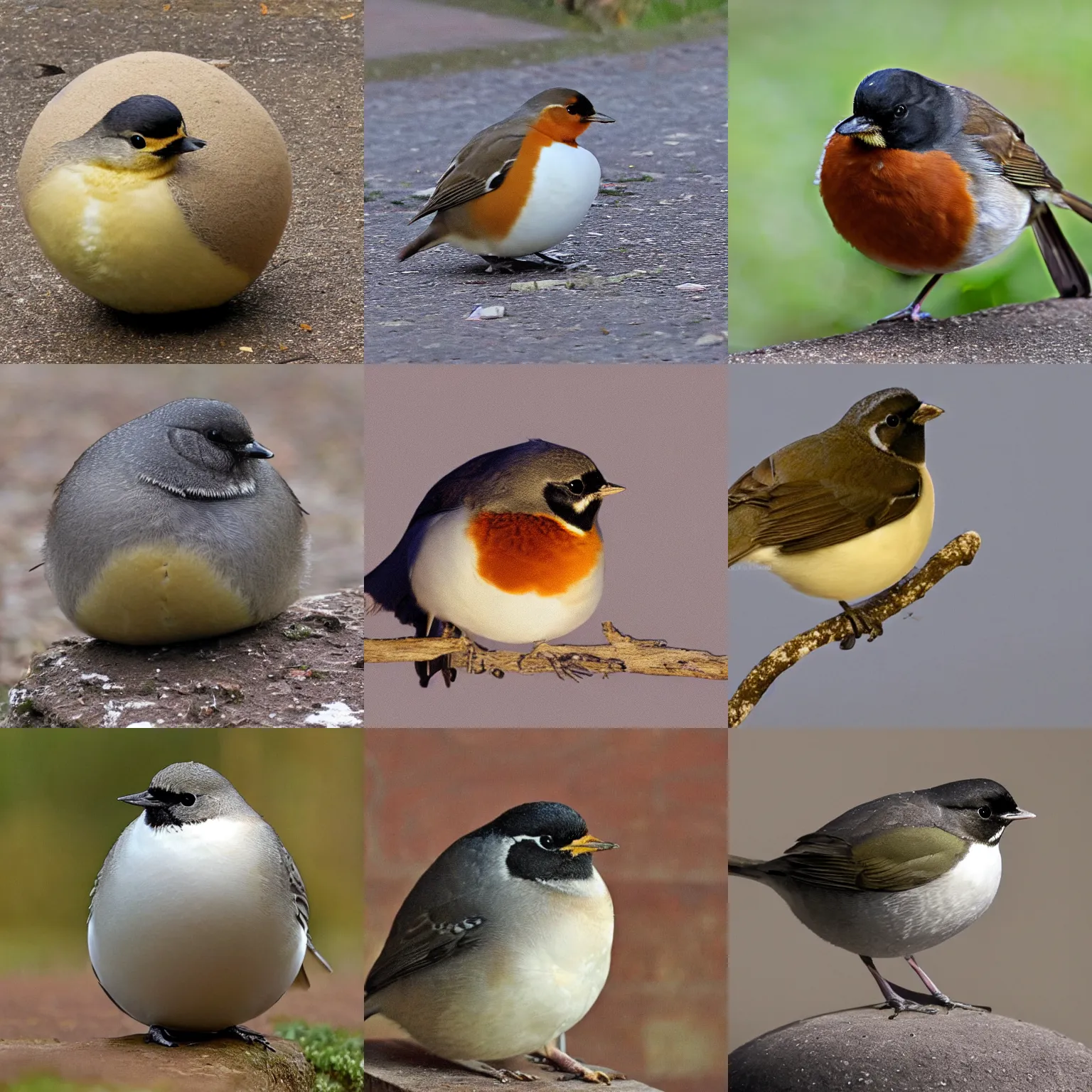 Prompt: A spherical very fat very chubby very obese round robin bird, shaped like a sphere