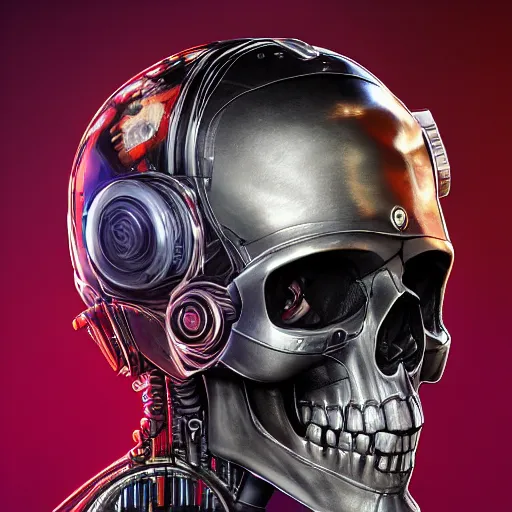 Image similar to a portrait of an cyborg vintage skull no teeth in a racing helmet by sandra chevrier, detailed render, epic composition, cybernetics, 4 k realistic, cryengine, realistic shaded lighting, sharp focus, masterpiece, by matteo scalera, gary montalbano, peter elson in the style of the tokyo ghost comic