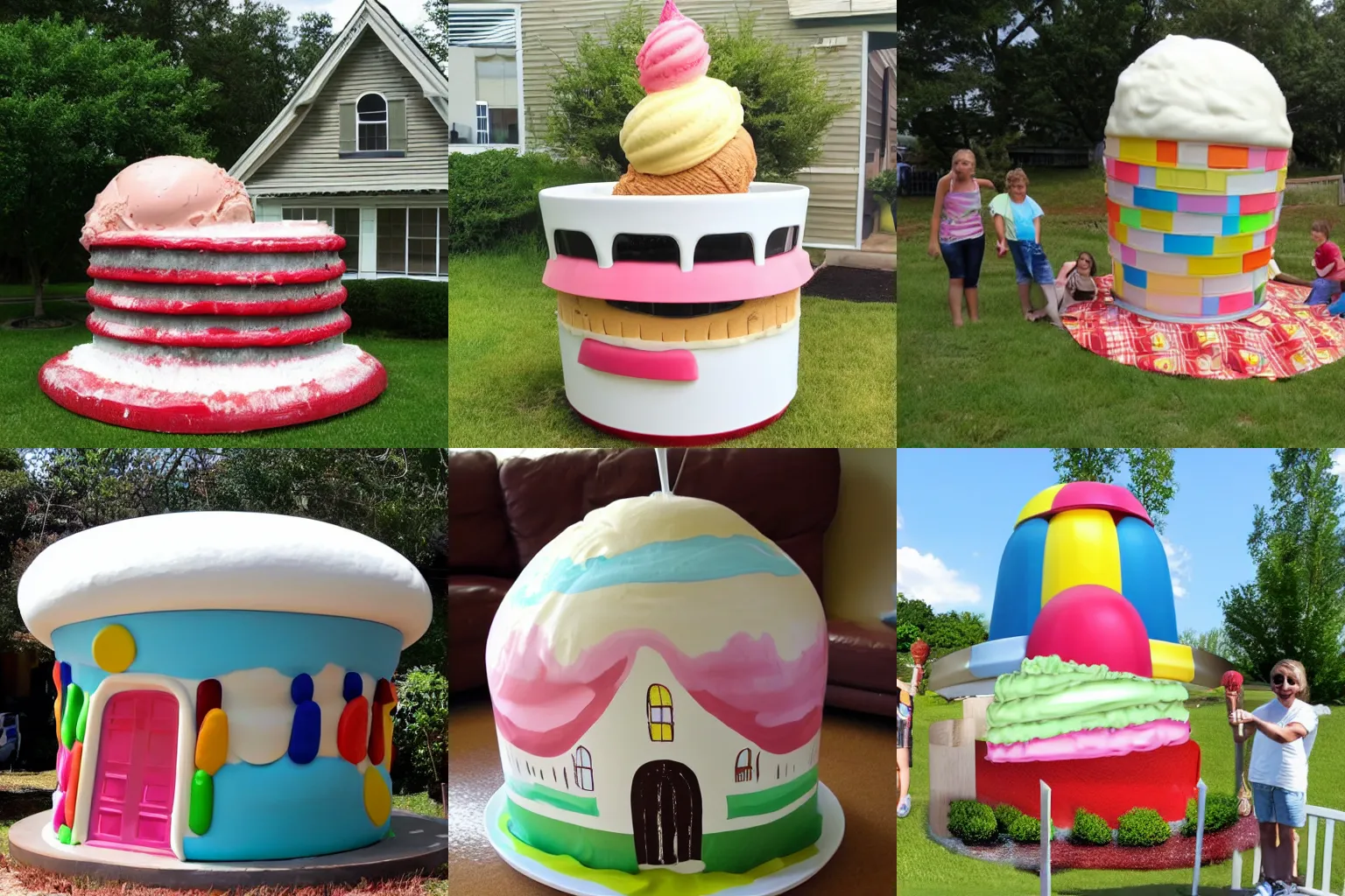 Prompt: giant ice cream sundae turned into a house
