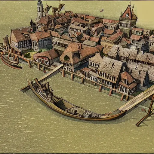 Prompt: dark fantasy medieval slavic city with venetian canals