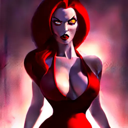 Image similar to femme fatal noir jessica rabbit red dress, character portrait, sharp, digital matte painting, art by luis royo, greg rutkowski, wlop, dramatic lighting, trending on artstation