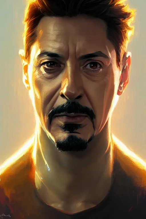 Image similar to volodymyr zelensky as tony stark, portrait, iron man, highly detailed, digital painting, artstation, concept art, smooth, sharp focus, illustration, cinematic lighting, art by artgerm and greg rutkowski and alphonse mucha