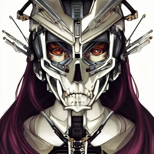 Image similar to anime manga skull portrait young woman gundam cyborg skeleton, intricate, elegant, highly detailed, digital art, ffffound, art by JC Leyendecker and sachin teng