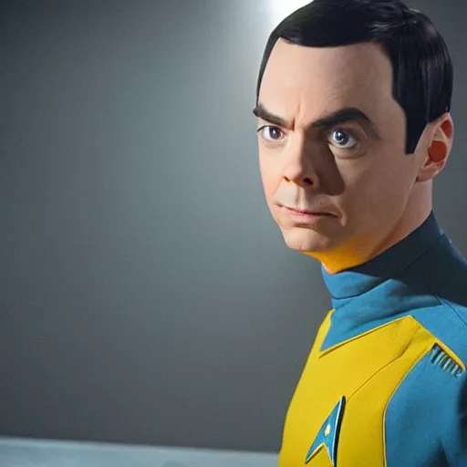 Image similar to Movie still of Jim Parsons as Spock from Star Trek