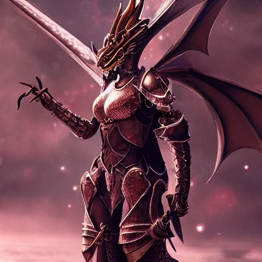 Prompt: highly stunning shot of a beautiful anthropomorphic female knight but as a hot dragon, doing a majestic pose, well detailed female dragon head, armor made of steel, sharp claws, HD octane render, epic cinematography, fantasy, Artstation, Deviantart, Furaffinity