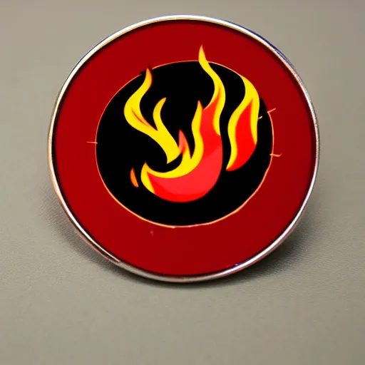 Image similar to a retro minimalistic fire flame warning caution label enamel pin, hd, concept art, artstation