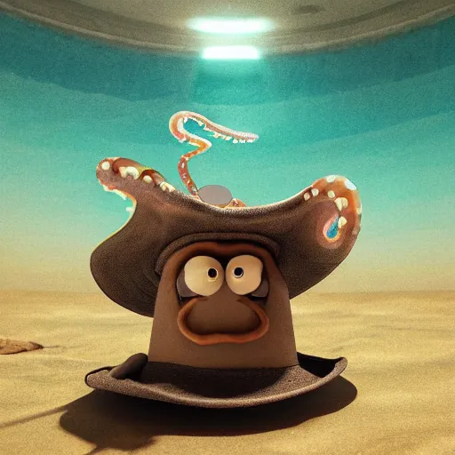 Image similar to hyperrealistic dslr film still of amorphous squid disguised as early cuyler wearing hat, stunning 8 k octane comprehensive 3 d render, inspired by istvan sandorfi & greg rutkowski & unreal engine, perfect symmetry, dim volumetric cinematic lighting, extremely hyper - detailed, extremely lifelike attributes & lifelike texture, intricate, masterpiece, artstation, stunning