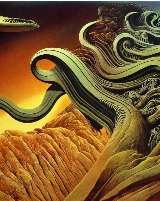 Image similar to breathtakingly beautiful ultrawide angle colour masterpiece dream by roger dean and hr giger, incredible sense of depth and perspective and clarity, weird abstract, 8 k