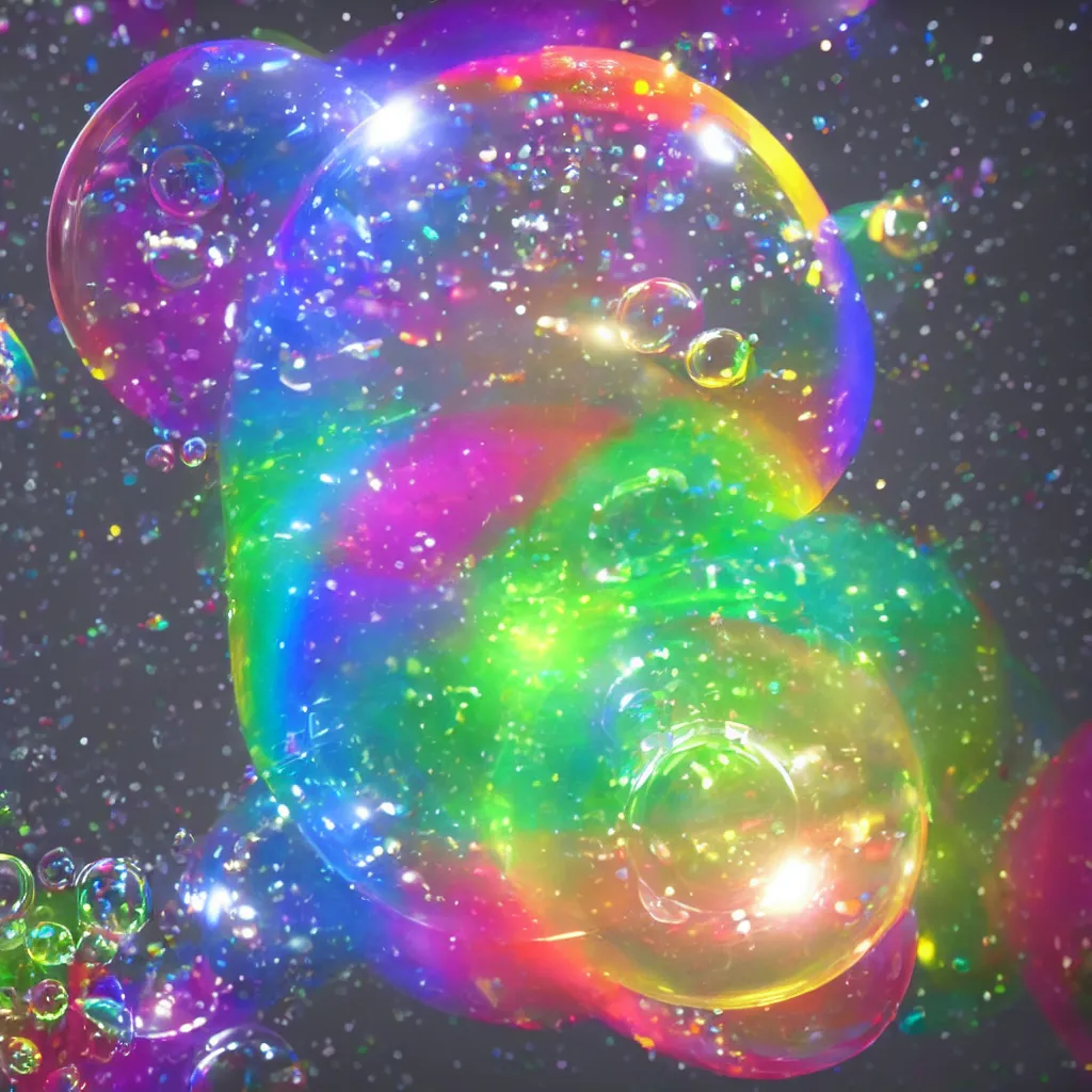 Image similar to rainbow soap bubble, hyper realistic, reflection, focus, magical, cryengine cg, 3 d, rendering, unreal engine