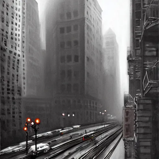 Prompt: 1930's NYC vista digital painting by Mikael Widegren, trending on artstation, warm lighting, dark dirty grungy streets, large crowds of peasants, street signs, street tram, industrial giant skyscrapers, sky concealed by multi-level overpass, misty, god rays, 14mm lens, blue sky, hd, no blur, bokeh, defocus, motion blur