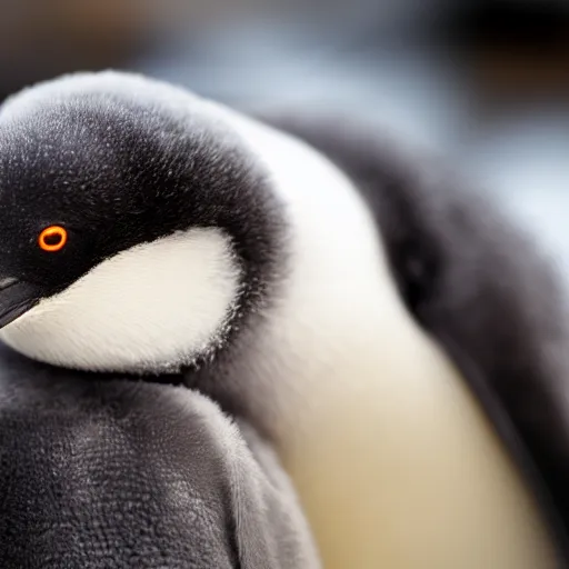 Image similar to baby penguin cuddling in a blanket, trending on artstation, national geographic, 4 k