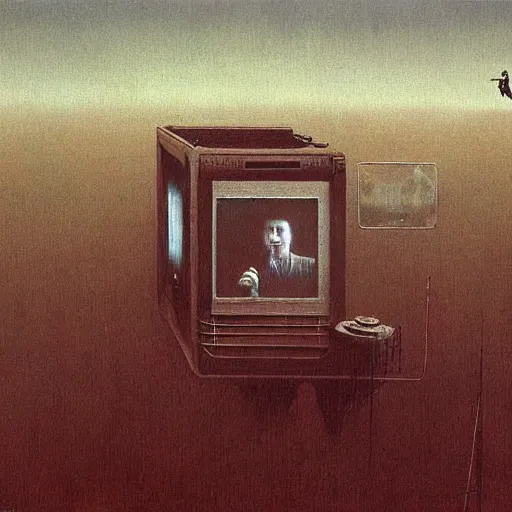 Image similar to Floating CRT monitors and business people by Beksinski