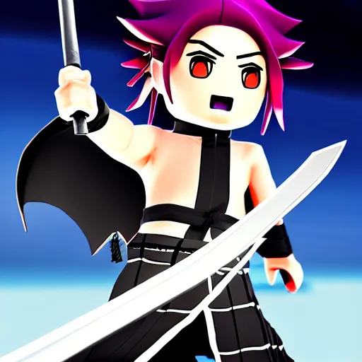 Roblox avatar defeating a training dummy with a sword