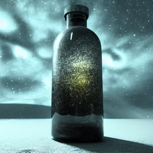 Image similar to the universe contained in a bottle, insanely detailed, unreal render, dramatic light