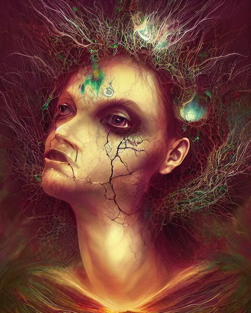 Prompt: the emanation of fear and sorrow, fragments, fututre, past, inspired by lise deharme, peter mohrbache, albrecht durer, abstract, a level art, intricate, pop surrealism, digital poster, ornately detailed, photorealism, trending in artstation