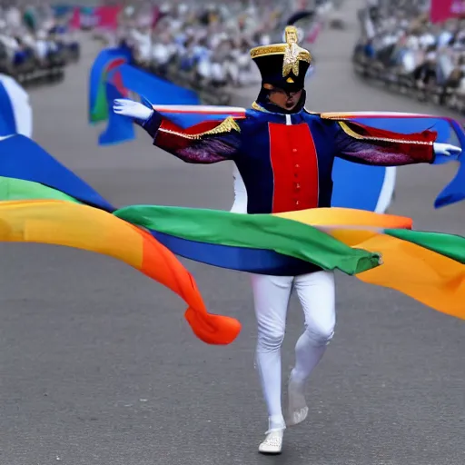 Image similar to French Emperor Napoleon Bonaparte I running in the Paris, 2024 Olympics Games Marathon. Photo courtesy of ESPN