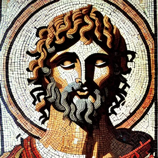 prompthunt: byzantine mosaic of gigachad, perfect face, perfect eyes,  strong jaw, centered, awarded photo, intricated, very detailed, highly  qualified