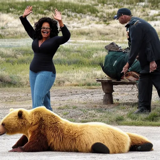 Image similar to oprah caught in a bear trap in yellowstone park