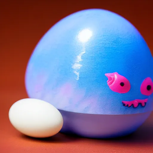 Image similar to portrait of an egg with a water - color monster on it, studio lighting, product photo