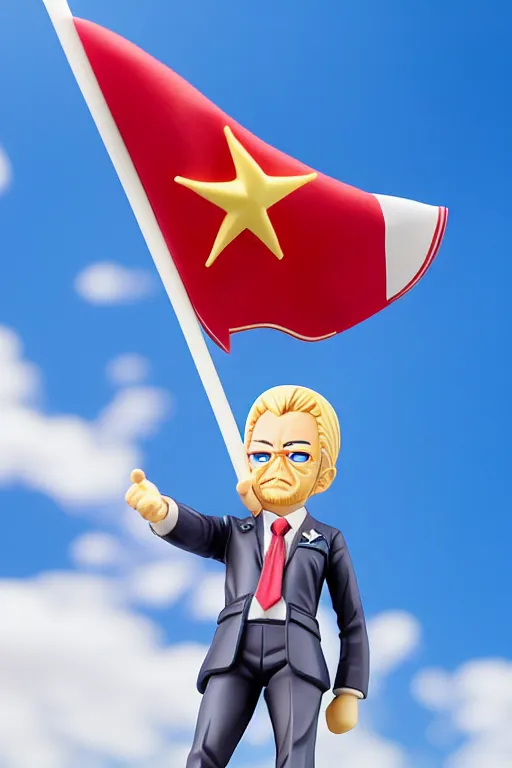 Prompt: still high quality figurine of tall president lula waving a flag, tsurime eyes, tareme eyes, personification, dynamic pose, detailed product photo, featured on amiami, tone mapped, beautiful composition, 8 5 mm, f. 1 4