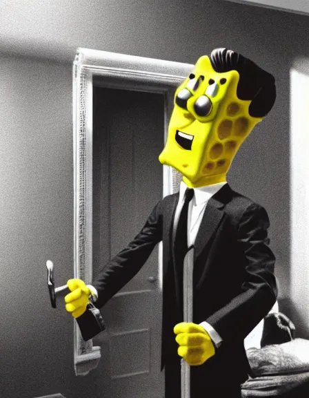 Image similar to Spongebob as The American Psycho, photorealistic