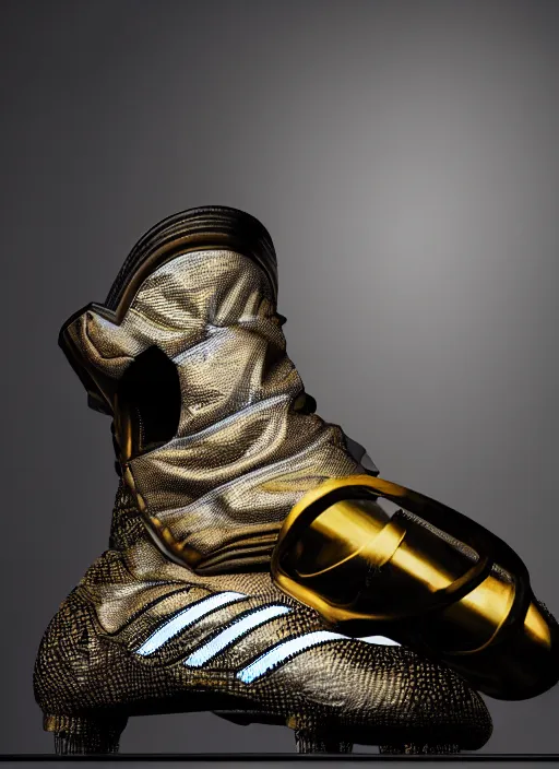 Image similar to hyperrealistic and heavy detailed product photo adidas avant garde boots of movie the fifth element, in front of white back drop, whole shoe is in picture, leica sl 2 5 0 mm, vivid color, high quality, high textured, real life